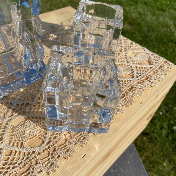 ✨3 for $20✨Vintage  Clear Cut Crystal Square Textured Ice Cube Candle Holders - Picture 2 of 8
